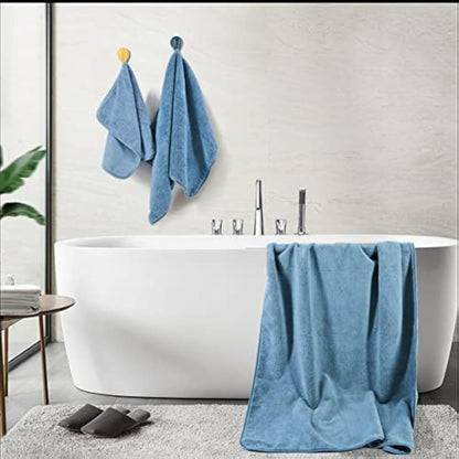 POLYTE Plush Quick Dry Lint Free Microfibre Bath Towel Set, 6 Pieces (Blue)