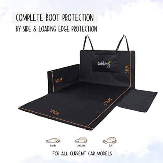 Rudelkönig car boot protector for dogs with bumper guard - Water repellent & easy to clean - Quilted car trunk cover with storage bag - Car boot liner protector