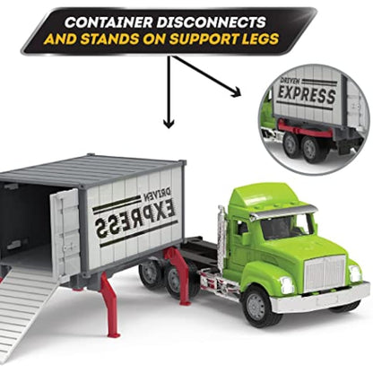 Driven by Battat – 7-Inch Container Truck Toy with Lights & Sounds, Movable Parts, Utility Vehicle for Boys & Girls, Durable Design, Realistic Details, 3+ Years Toy for Kids