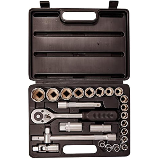 Amtech - Ratchet Driver Socket Set, DIY at Home, Easy to Use, Ideal for Heavy Jobs with Larger Nuts, Strong Chrome Vanadium Steel, Includes Convenient Storage Box (25 ½” Piece)