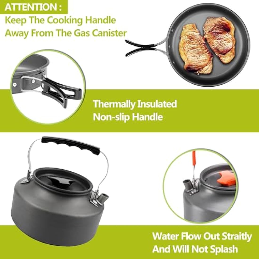 aiGear Camping Cooking Set/Cooking Mess Kit | Outdoor Camping Essentials - Pot Pan and Kettle | Portable Lightweight Aluminum | for 2-3 People to Backpacking Hiking Trekking Picnic