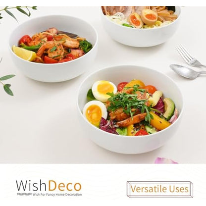 WishDeco Large Soup Bowls Set of 3, Ceramic Salad Bowls 1100ml, White Pasta Bowl, Serving Bowl for Noodle Ramen, Fruit, Dessert, Cereal