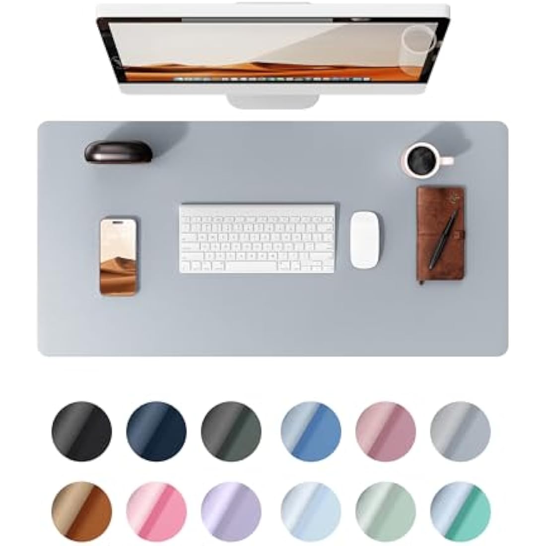 YSAGi Leather Desk Mat, Large Mouse Mat, Non-Slip Desk Pad, Waterproof PU Leather Table Protector Writing Pad for Office and Home (90 x 43 cm, Light Grey)