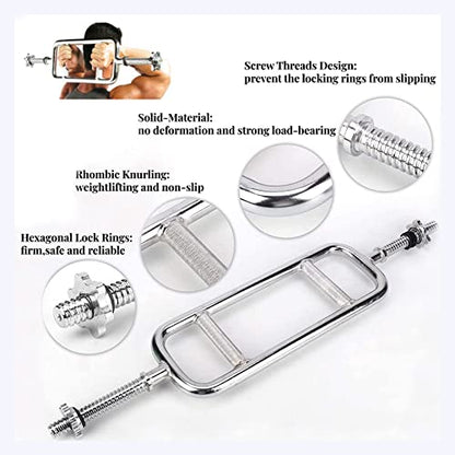 tonchean 34" Triceps Bar Solid Hammer Curl Bar Curl Barbell with Spring Collars Tricep Barbell Training Bar Tricep Weight Bar for Squats Deadlifts