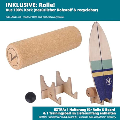valuents Wooden Surfboard Balance Board with Roller for Neuromuscular Response Training + More: Stand
