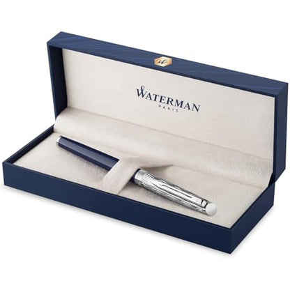 Waterman Hémisphère Fountain Pen | Metal & Blue Lacquer | Chiselled Cap | Stainless Steel Fine Nib | Blue Ink | Gift Box