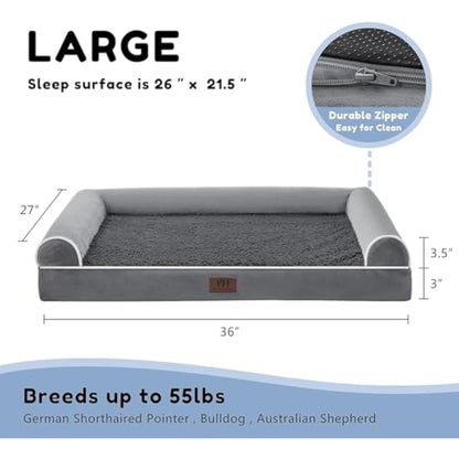 WESTERN HOME Dog Beds Large Washable,Soft Orthopedic Dog Beds with Removable Washable Cover with U-Shape Bolster Dark Grey,91 x 68 x 16.5 cm