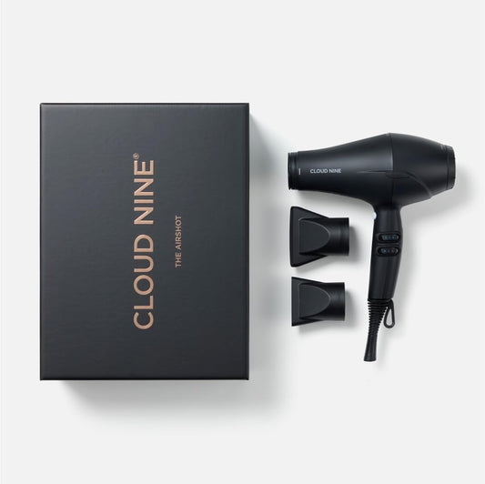 CLOUD NINE The Airshot Hair Dryer | Fast Compact 2000w All Hair Types | Variable Temperature Control Low Mid High | Two Nozzles Included | Anti Static