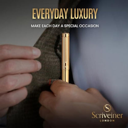 Scriveiner Luxury Fountain Pen - Stunning Gold Pen, Real Gold Plating, Schmidt Gilded Nib (Medium), Converter, Best Pen Gift Set for Men & Women, Professional, Executive, Office, Nice Pens
