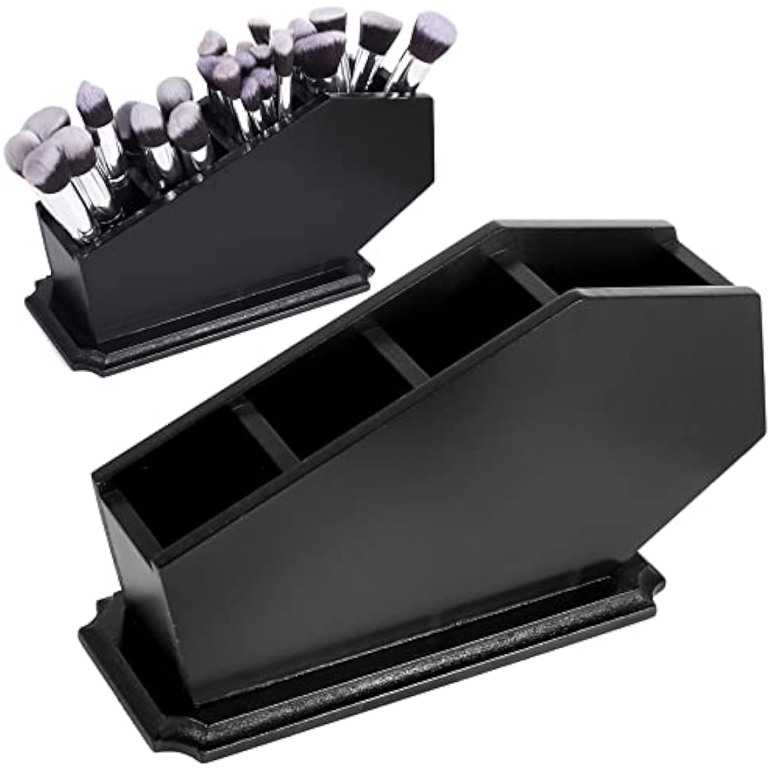 CEFRECO Coffin Brush Holder - Gothic Wooden Makeup Organizer for Vanity - Spooky Halloween Decor for Bathroom, Living Room or Bedroom - Witchy Gifts for Women -Black - 11x6x4 Inches