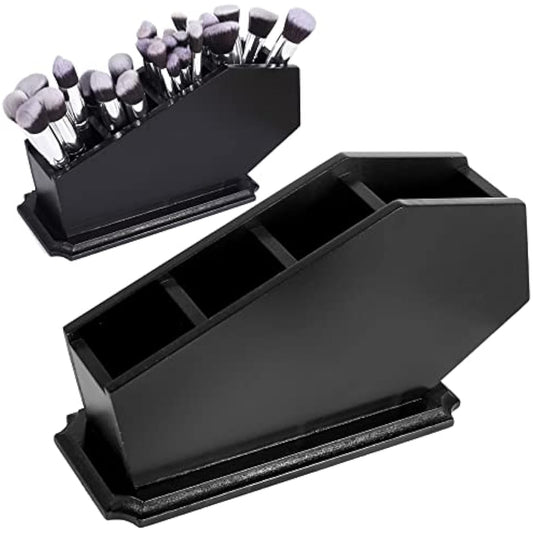 CEFRECO Coffin Brush Holder - Gothic Wooden Makeup Organizer for Vanity - Spooky Halloween Decor for Bathroom, Living Room or Bedroom - Witchy Gifts for Women -Black - 11x6x4 Inches