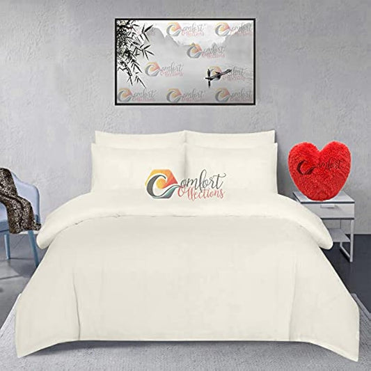 Comfort Collections Brushed 100% Cotton Flannel Flannelette Plain Duvet Quilt Cover Bedding Set Cream King 230cm x 220cm Approximate