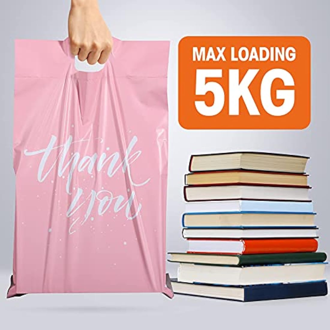 Switory 100Pcs Parcel Bags for Posting Clothes 305x394mm Postal Bags Shipping Bags with Handle Mailing Bags for Clothing Posting Bags with Self Adhesive 12X15.5 Package Bags Pink - Thank You Design