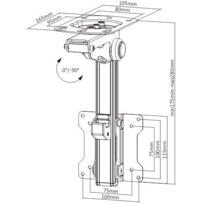 Part King 13" - 27" TV Ceiling Mount Bracket with Tilt & Swivel 75x75mm & 100x100mm VESA for Sloping Ceiling Under cabinet Height Adjustable