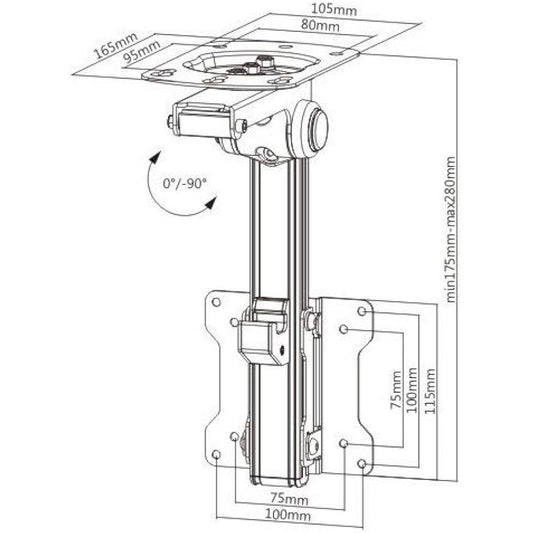 Part King 13" - 27" TV Ceiling Mount Bracket with Tilt & Swivel 75x75mm & 100x100mm VESA for Sloping Ceiling Under cabinet Height Adjustable