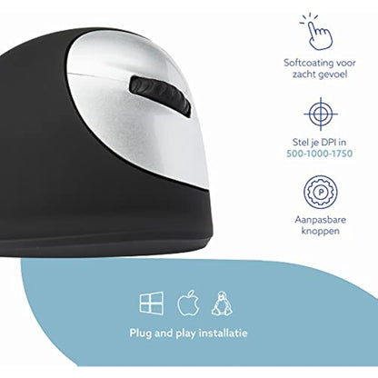 R-Go HE Ergonomic mouse, Medium (165-193mm), Right Handed, wireless, 500-1750dpi, RGOHEWL