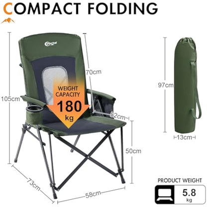 Portal Folding Camping Chair for Adults High Back Heavy Duty 180KG Load Foldable Garden Picnic Festival Collapsible Chair Oversized Hard Armrests Mesh Back Portable for Fishing Beach Patio