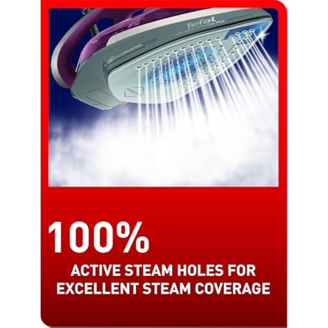 Tefal Ultraglide Steam Iron, 210 g/min Steam Boost, 50 g/min Continuous Steam, 250 ml Water Tank, 2800W Power, Non-Stick Durilium Soleplate, Auto Off, Anti-drip, Anti-Scale, Grey & Purple, FV5872