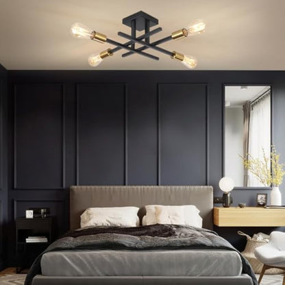 QAREHL Black Chandelier Ceiling Lights Living Room, 4 Light Modern Sputnik Ceiling Lights Industrial Light Fittings Ceilings, Sputnik Chandelier for Bedroom, Kitchen, Dining Room, Hallway, Lounge