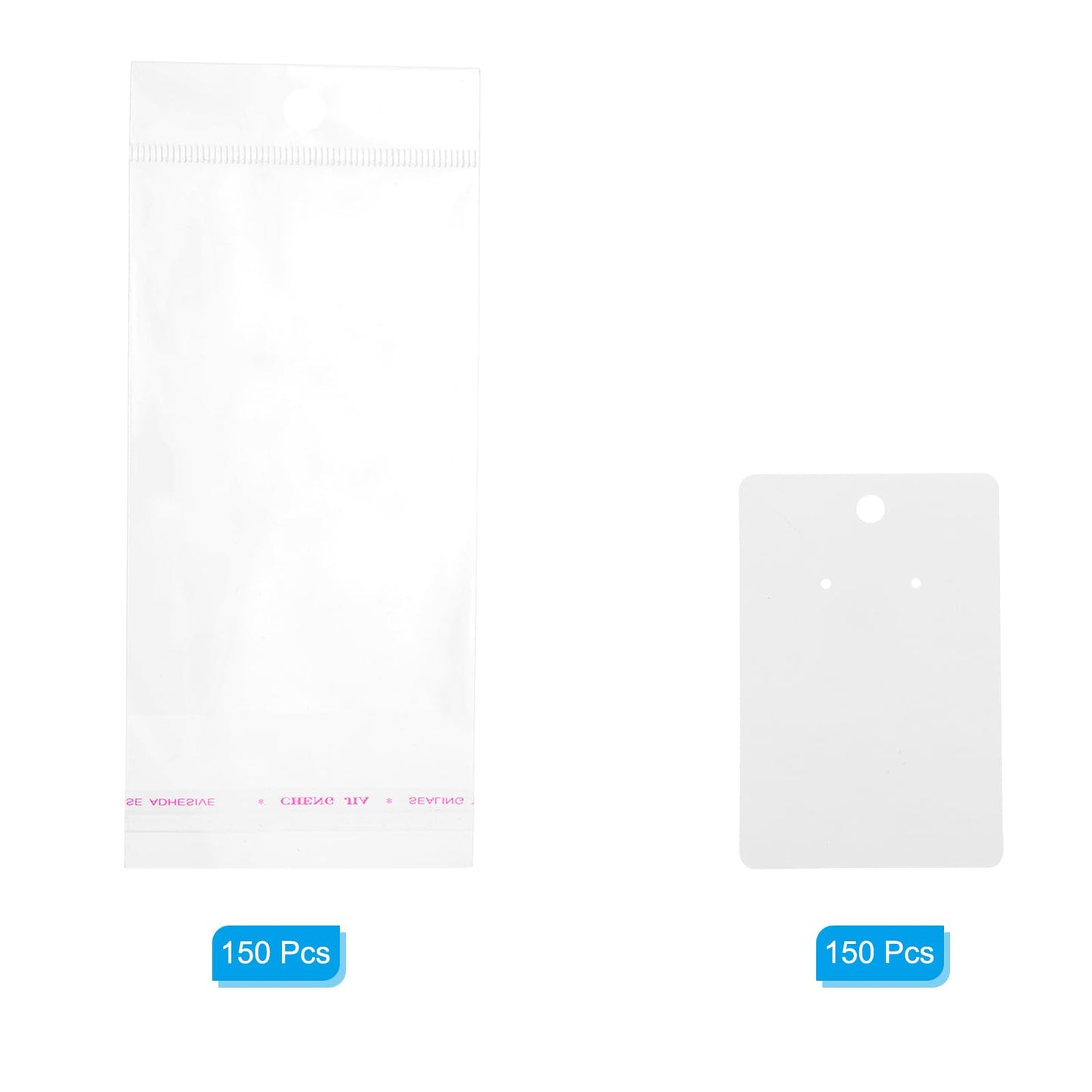 PATIKIL Earring Display Cards, 150 Pcs Necklace Display Holder Card with Packaging Bags for Hanging Earrings Necklace Ear Studs, White