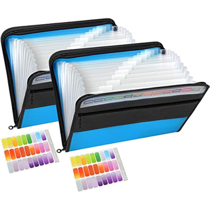 TRANBO 13 Pockets Expanding File Folder with Zipper Closure, A4 Plastic Document Wallet Organizer with Handy Front Pocket for Personal Office Stationary Storage