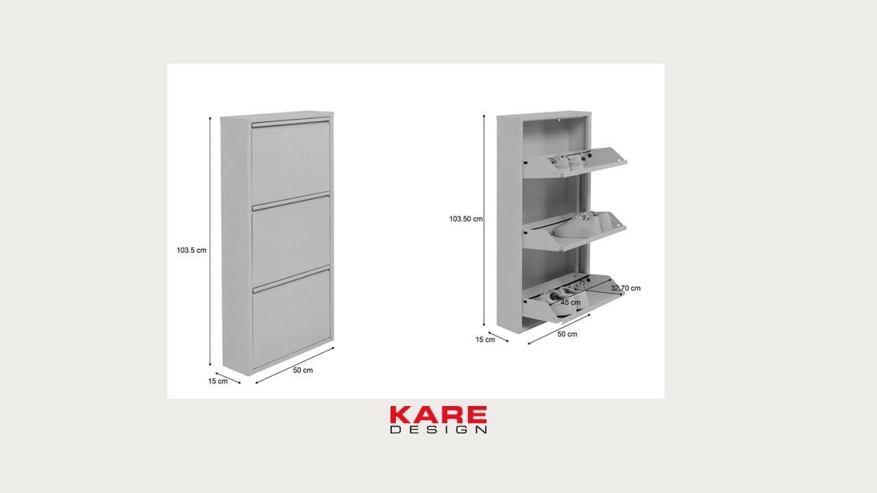 Kare Design Shoe Container Caruso 3, Red, Steel, 3 Tipping Compartments, Space for 6 Pairs of Shoes, Slim, Space-Saving, Storage Space, Hallway