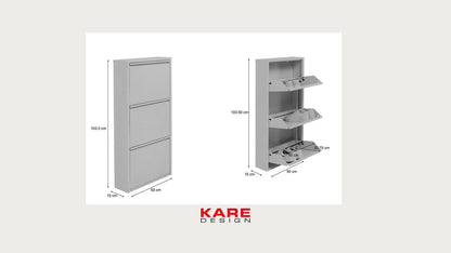 Kare Design Shoe Container Caruso 3, Red, Steel, 3 Tipping Compartments, Space for 6 Pairs of Shoes, Slim, Space-Saving, Storage Space, Hallway