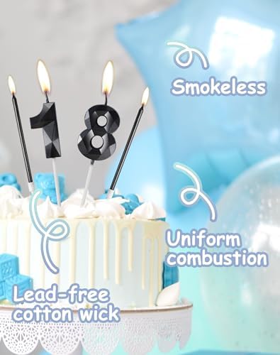 Black 18th Birthday Candles Set, Number 18 Candle with Black Gold Long Candles, Birthday Candles for Cake, Birthday Candle, Cake Candles Cake Topper Decorations for Birthday Party Wedding Anniversary