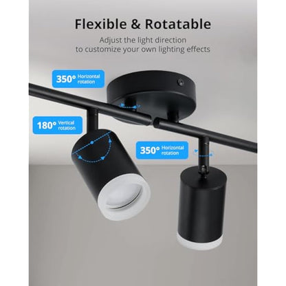 Gr4tec LED Ceiling Spotlight 4 Way, Modern LED Ceiling Light Rotatable, Matte Black Spotlight Bar, GU10 Spot Light Fitting for Kitchen Bedroom Living Room, Bulb Not Included