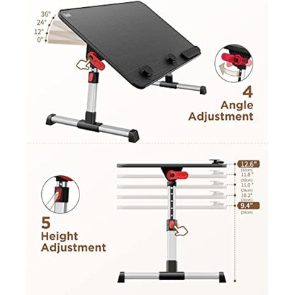 SAIJI Table, Height Adjustable Bed Table, with 4 Adjustable Angles, Foldable Laptop Desk, for Sofa Couch Floor Work Study Reading Writing Breakfast, Fits up to 17'' Laptop (60 x 33 cm, Black)