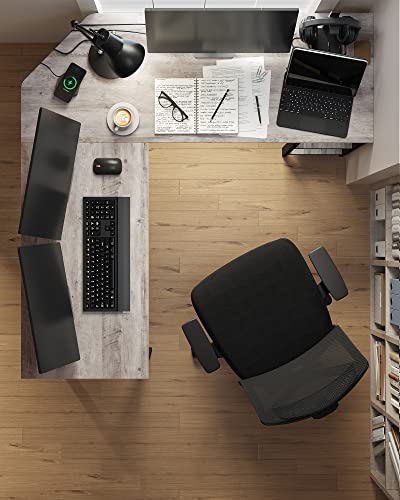 VASAGLE Computer Desk, L-Shaped Corner Desk, Gaming Desk, Workstation with 2 Storage Shelves for Home Office, Space-Saving, Easy to Assemble, Greige