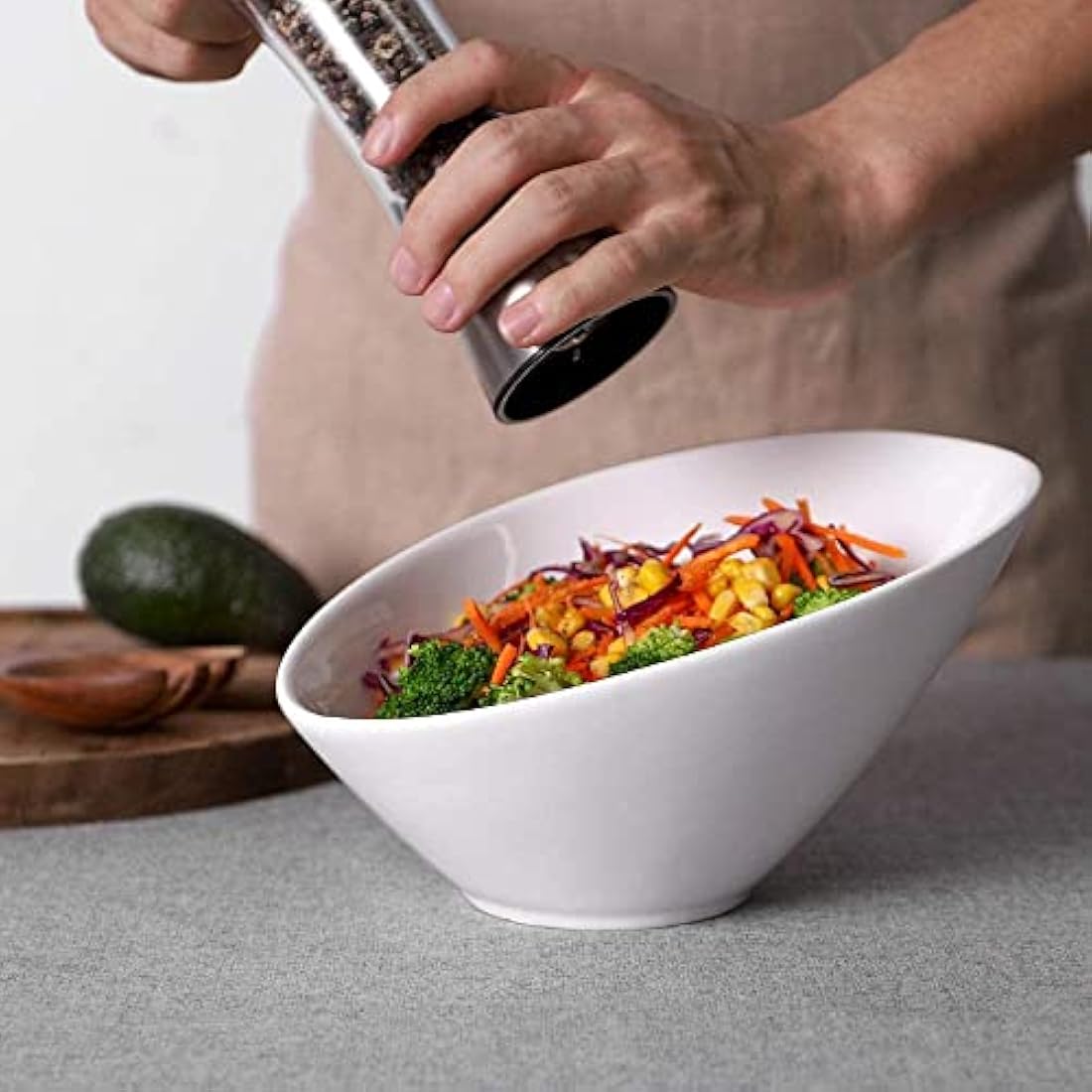 DOWAN Salad Bowl, 26 oz/770 ml Serving Bowls Ceramic Set of 2, Porcelain White Slanted Bowls, Christmas Serving Bowls for Salad, Pasta, Soup, Prep - Microwave & Dishwasher Safe