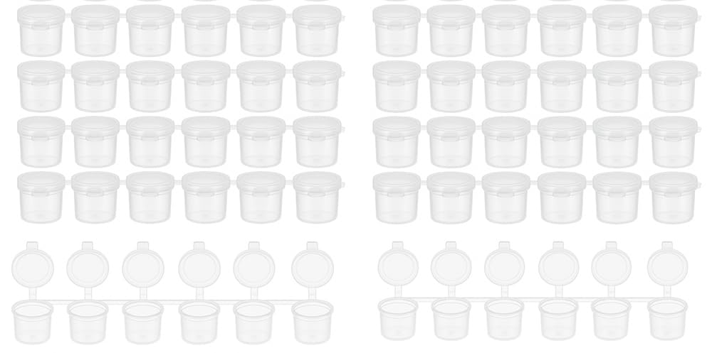 Transparent Plastic Containers 10 ml with Lids – Pack of 60 10 Strips of 6 – Reusable Pots for Paint, Crafts, Makeup, Samples, Storage, Organizers
