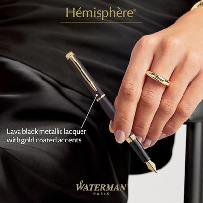 Waterman Hémisphère Fountain Pen | Lava Black (The Understated Edit Collection) | Medium Nib with Blue Ink | Gift Box