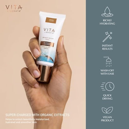 VITA LIBERATA Beauty Blur Medium 30ml & Brush Bundle, BB/CC Cream, Hydrating complexion booster, Radiant Glow & Flawless Finish, Colour Corrector, Tinted Primer, Flawless application blending brush