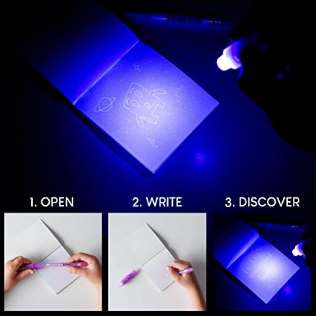 BONNYCO Invisible Ink Pen and Notebook, Pack 16 Space Party Bag Fillers for Kids, Pinata Toys | Birthday Decorations | Stocking Fillers for Kids Birthday | School Prizes, Space and Universe Gifts