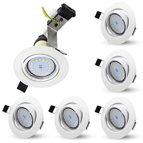 Allesgute 6X 5W LED Recessed Ceiling Lights 30 Tilt GU10 Downlight Matte White Downlights for Ceiling 240V Cool White 6000K, Cutout 70-80mm