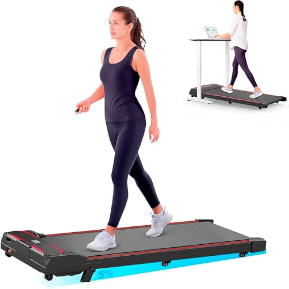 Walking Pad with 5% Incline, 3 In 1 Under Desk Treadmill for Home and Office, Portable Treadmill with LED Display, Remote Control,Installation Free