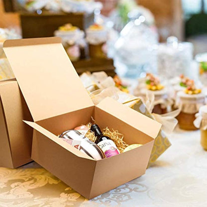 Switory 25pc Present Boxes with Lids, 20x20x10cm, Kraft Paper Gift Boxes for Crafting, Cupcake, Cardboard Bridesmaid Proposal Box,Brown Wedding Favor, Gift Ornaments, Easy Assemble Boxes