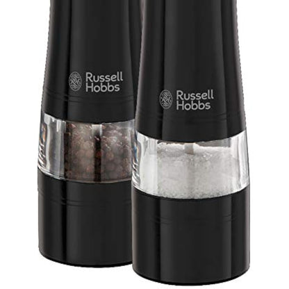 Russell Hobbs 28010-56 Electric Salt and Pepper Mill Set [2 Automatic Grinders] Black Stainless Steel (Adjustable Grinding Fineness, Ceramic Grinding Wheels, for Dried Spices, LED Lighting)