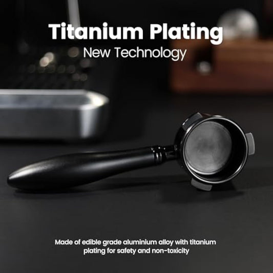 MICXNIC 54mm Bottomless Portafilter with Mini Charm, Titanium PVD Coating 54mm Portafilter for Sage Breville 8 Series Barista Coffee Machine, Stainless Steel Filter Basket, Matte Black Handle