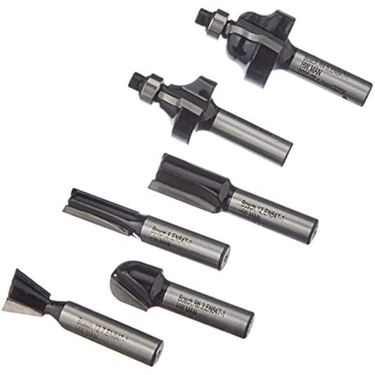 Bosch 6-Piece Tungsten Carbide Router Bit Set (for Wood, Shank Ø 8 mm, Accessory Routers)