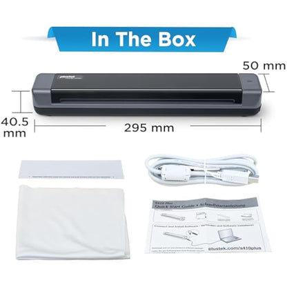 Plustek S410 Plus - Small USB Portable Sheet-Fed A4 Document Scanner for Windows 7 / 8 / 10 / 11 , OCR Software Include