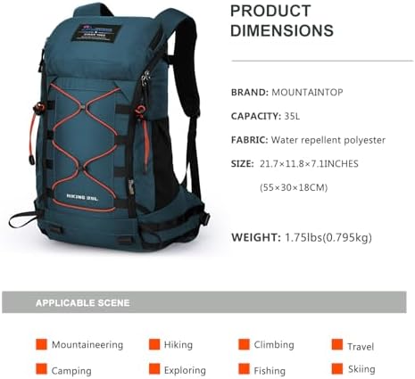 MOUNTAINTOP 35L Unisex Hiking Backpacks Lightweight Trekking Rucksack Light Daypacks for Travel Camping Climbing Mountaineer Outdoor Sport