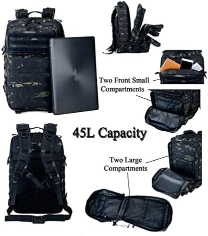 Long Keeper Military Tactical Backpack, 45L Army Large Backpack for Men Women, Molle Bug Out Bag Rucksack Daypack for Outdoor Hiking Camping Trekking