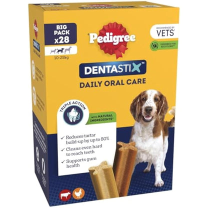 Pedigree DentaStix - Daily Dental chews for medium Dogs (10-25 kg) , 28 Pedigree Dentastix sticks (Pack of 4)