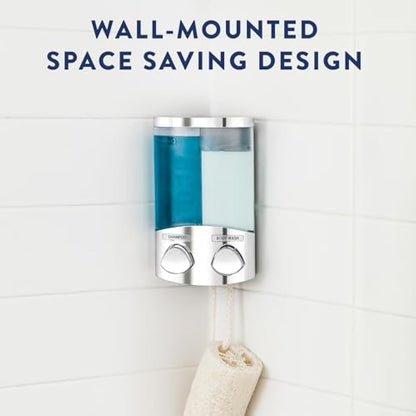 Croydex Wall Mounted Soap Dispenser - Eliminates Shower Clutter, Easy to Refill and Has a Pre-Measured Pump for Your Shower Gel, Shampoo and Conditioner, Mount On Corner or Flat Wall (White, 3x450ml)