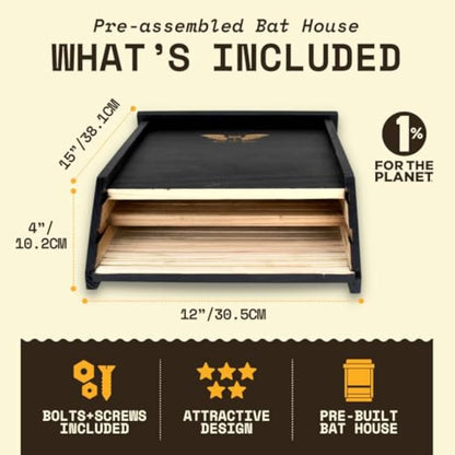 WildYard - The Complete Bat House for Outdoors - Clean Your Backyard from Mosquitoes - Bat Box Without Paint Inside - 2 Chamber Bat Hose - Easy to Hang