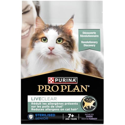 PRO PLAN® LIVECLEAR® Senior 7+ STERILISED Rich in Turkey Dry Cat Food 2.8kg, For Neutered Cats