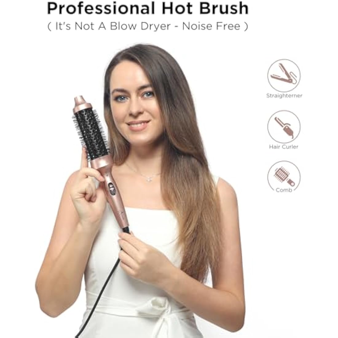 Parwin Pro Beauty Thermal Brush, 1.3"/35mm Heated Round Brush, Ionic Hot Brush Create Shinier & Smoother Curls, Not for Blow Drying, Fast Heating, Dual Voltage, 60Mins Auto Shut Down, Gold